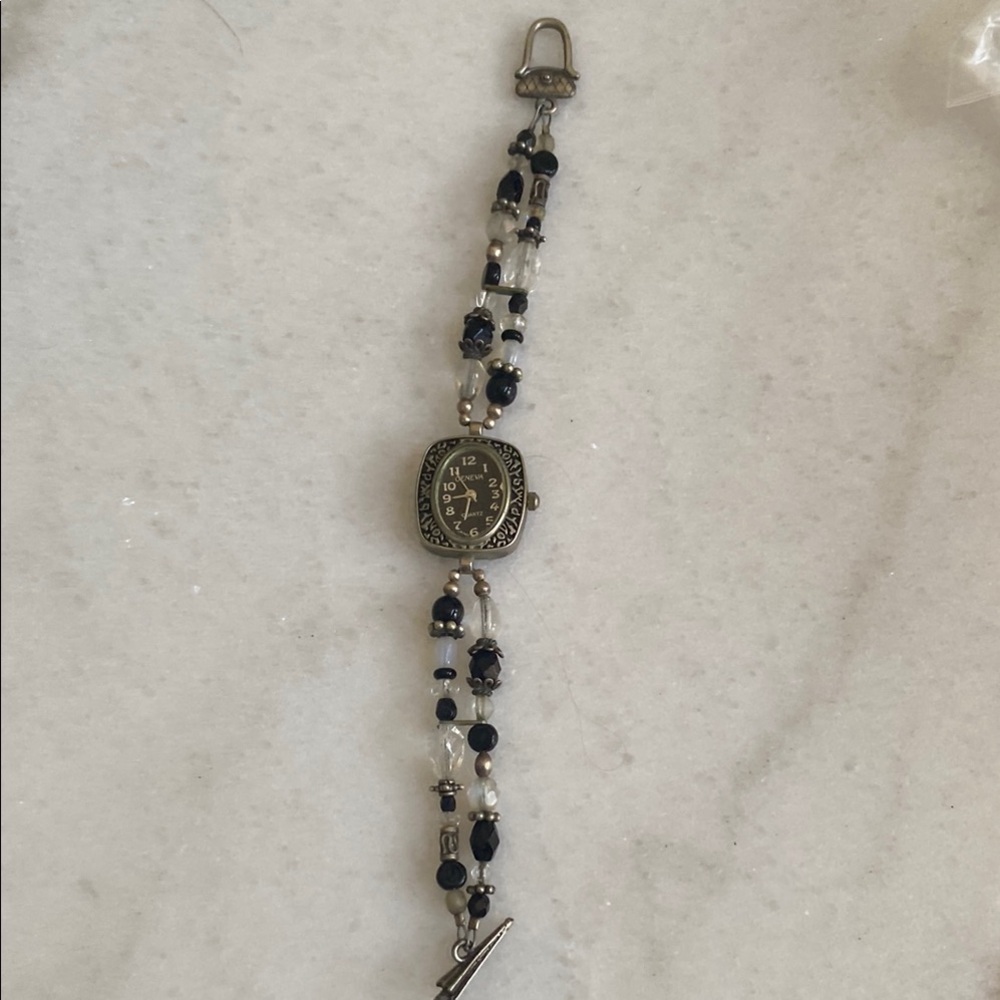 Geneva Silver and Clear Crystal Bracelet Watch with Vintage Charm